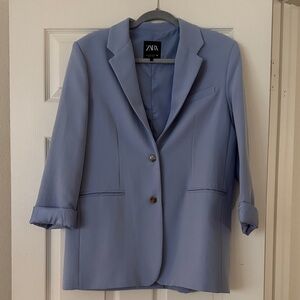 Zara Blue Blazer with Notched Lapel and Flared Sleeves